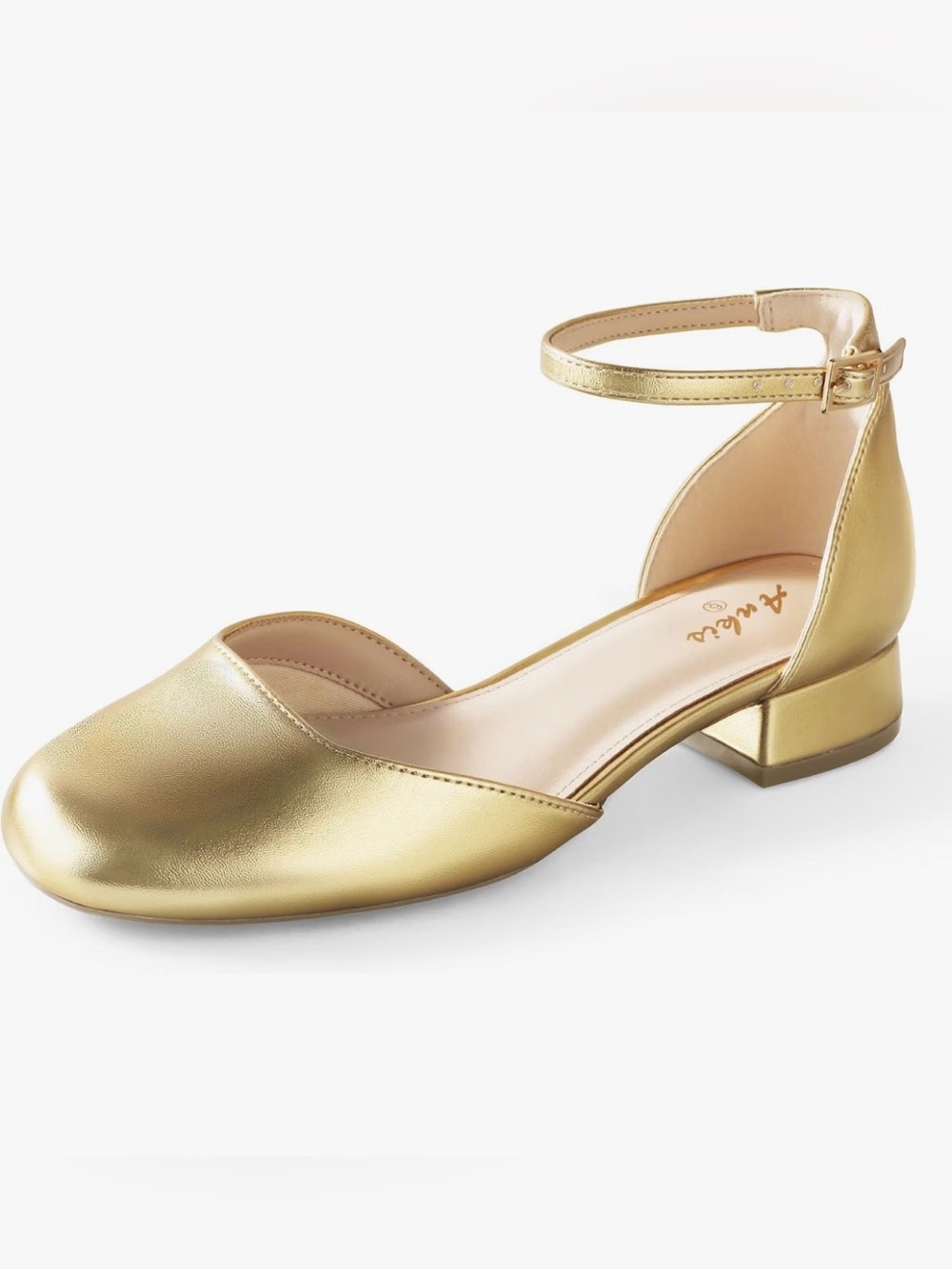 Metallic Gold Ankle-Strap Low 1-Inch Heel Shoe